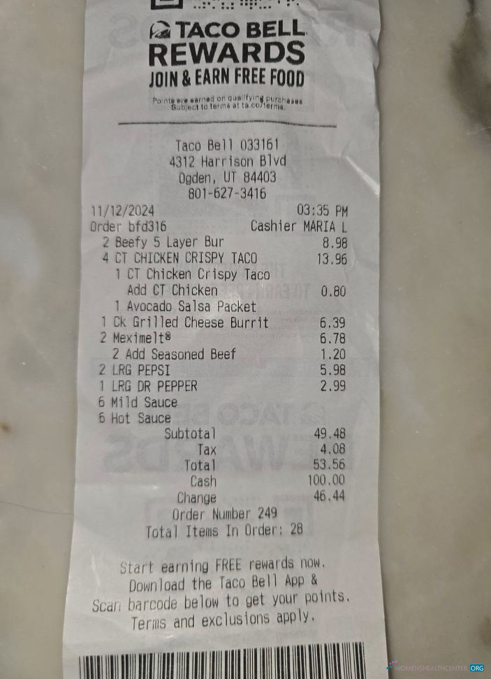 Download Taco Bell Rewards payment receipt Photoshop template